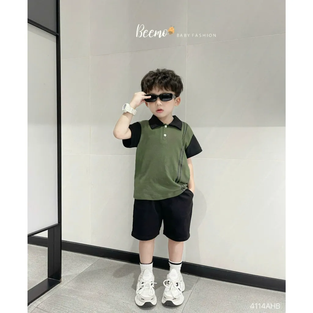 Ảnh Áo polo cộc tay Beemo in sọc vải cotton mềm mịn đi học đi chơi cho bé trai từ 9-24kg 4114AHB 1