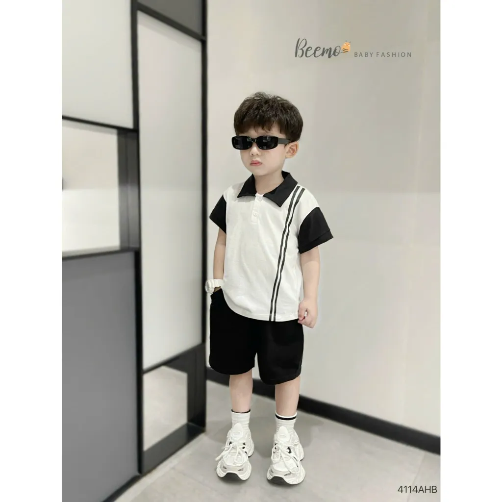 Ảnh Áo polo cộc tay Beemo in sọc vải cotton mềm mịn đi học đi chơi cho bé trai từ 9-24kg 4114AHB 2