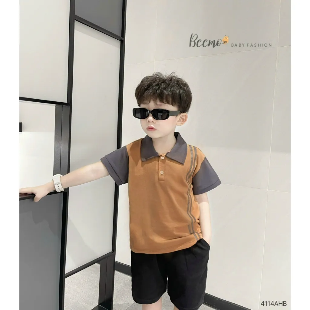 Ảnh Áo polo cộc tay Beemo in sọc vải cotton mềm mịn đi học đi chơi cho bé trai từ 9-24kg 4114AHB 3