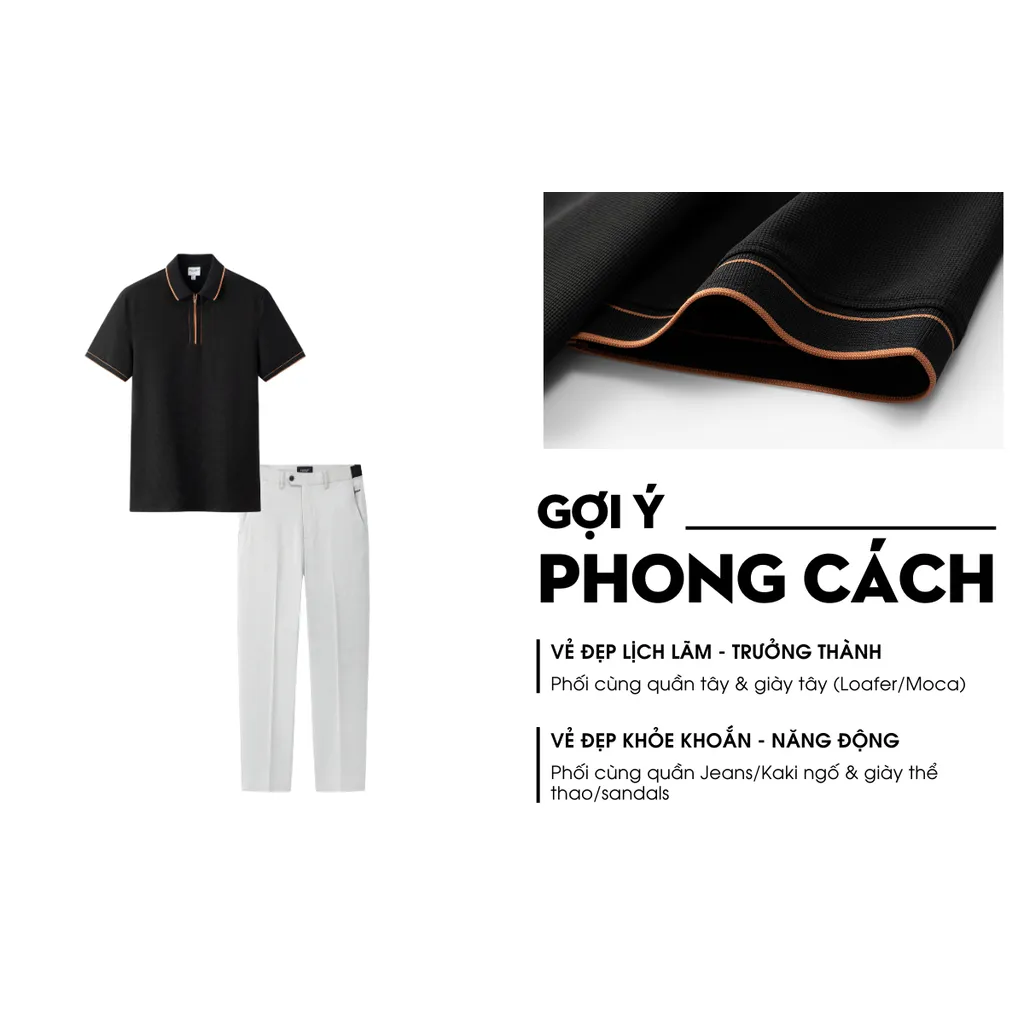 Ảnh Áo Polo Đen 9APCT538DEN Biluxury Cổ Viền Cam Kháng Khuẩn Chống Nhăn Bền Màu 4