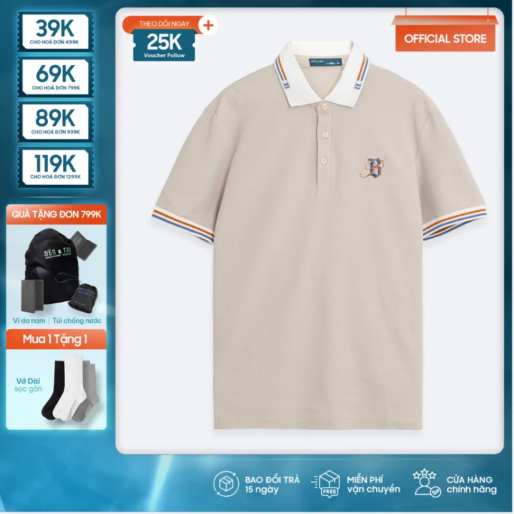 Ảnh Áo polo form REGULAR R1300 BD282 chất cotton đứng form cao cấp hoạ tiết basic thoáng mát BEN & TOD 1