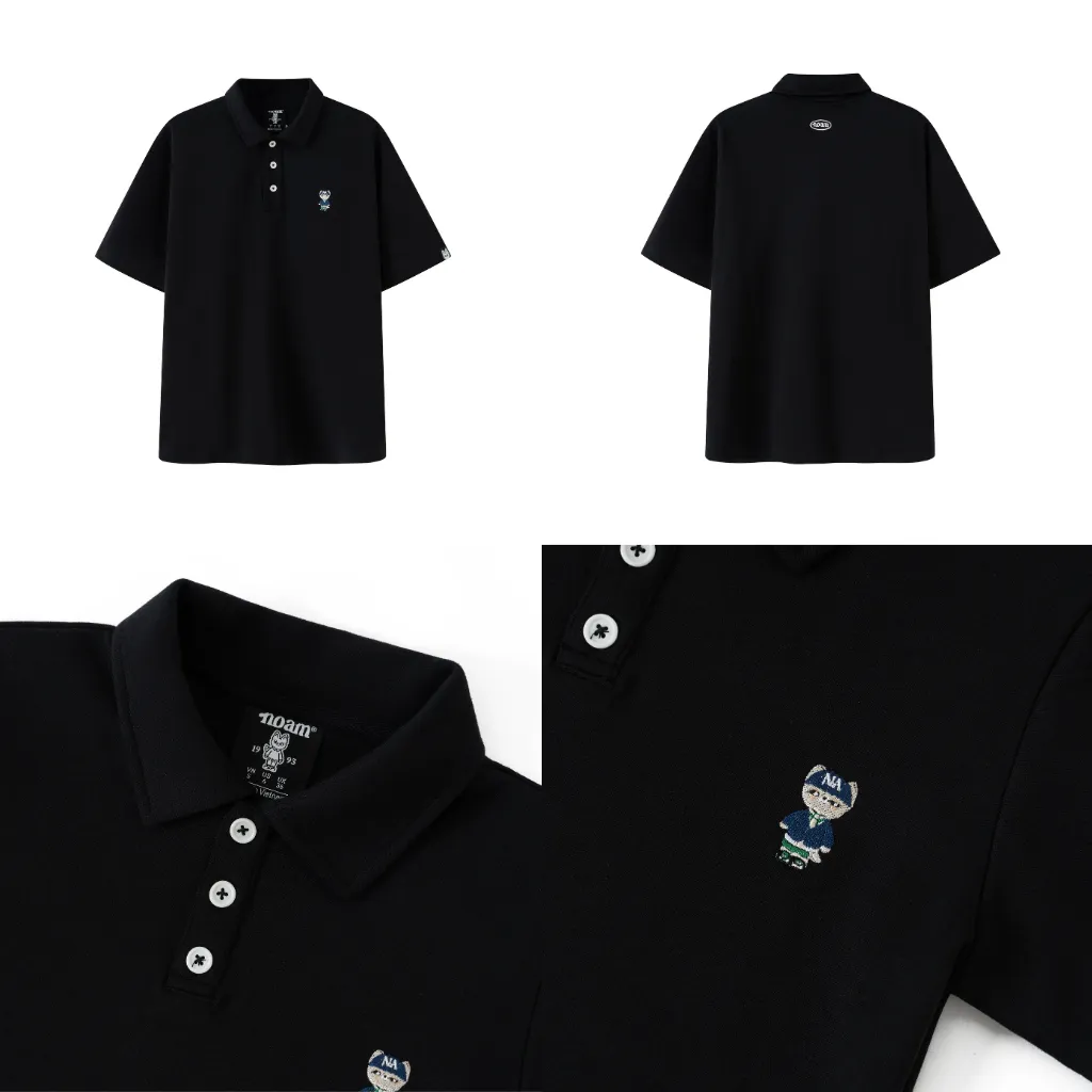Ảnh Áo Polo Form rộng NOAM Teeny Homies Cotton 100% mềm mịn vượt trội - Màu đen/ trắng 3