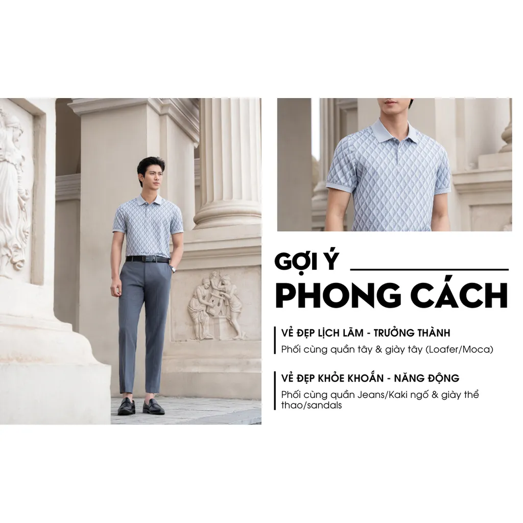Ảnh Áo Polo Ghi Xám 9APCH597GHS Biluxury Phối Hoạ Tiết Kháng Khuẩn Chống Nhăn Bền Màu 2