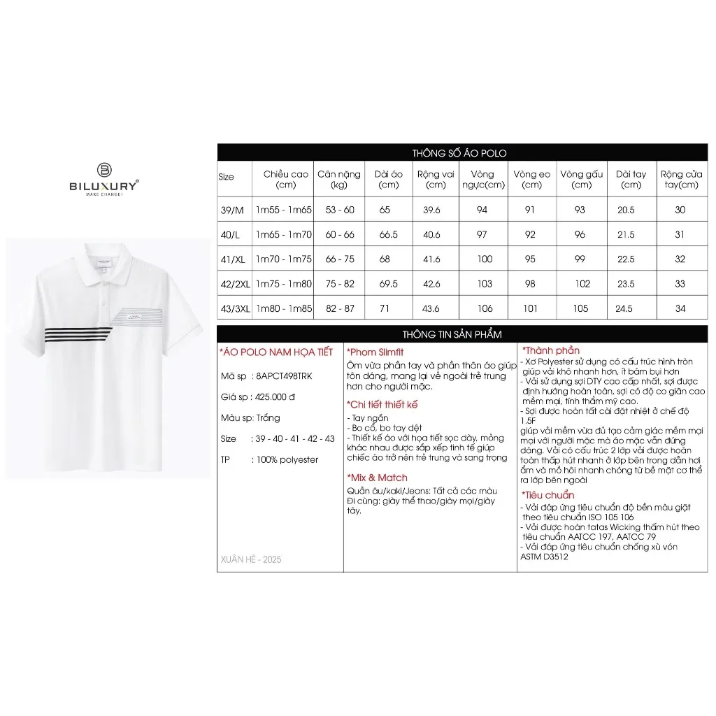 Ảnh Áo Polo Hoạ Tiết 8APCT498 Biluxury Kháng Khuẩn Chống Nhăn Bền Màu - BST KHỞI SỰ THÀNH CÔNG 1