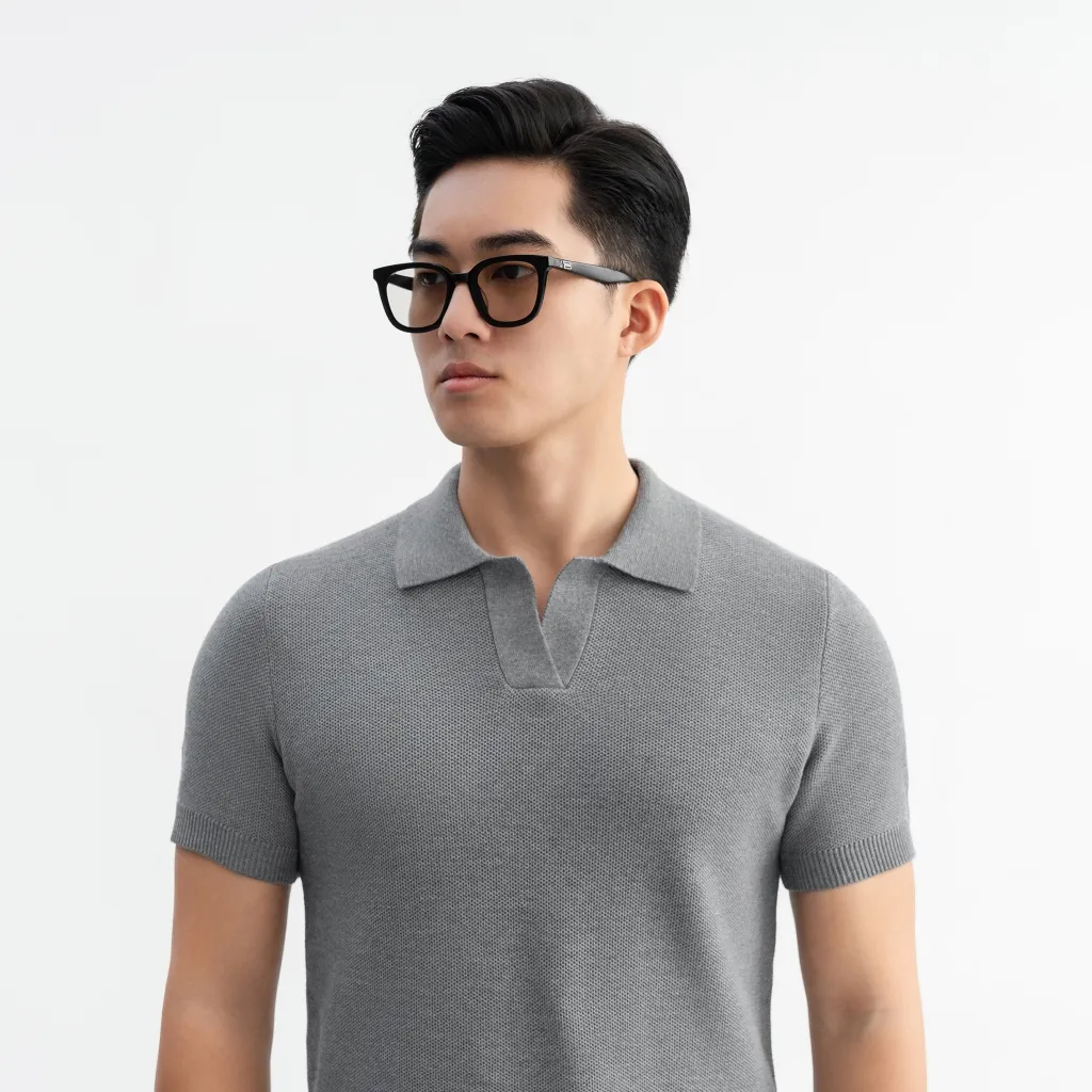 Ảnh Áo polo LEN DỆT KIM nam V-neck Knit vải dệt tổ ong phối màu neutral thanh lịch LEEVUS APL335 2