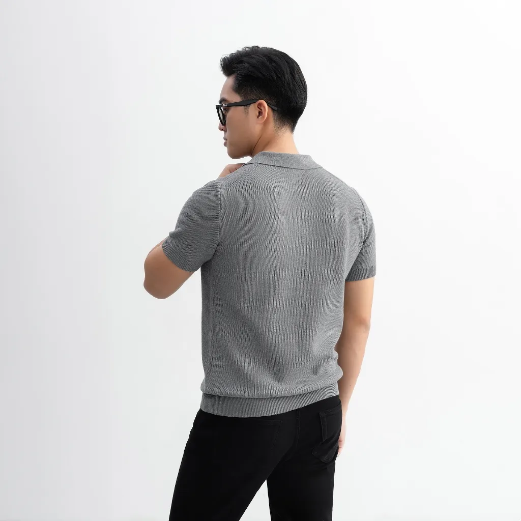 Ảnh Áo polo LEN DỆT KIM nam V-neck Knit vải dệt tổ ong phối màu neutral thanh lịch LEEVUS APL335 3