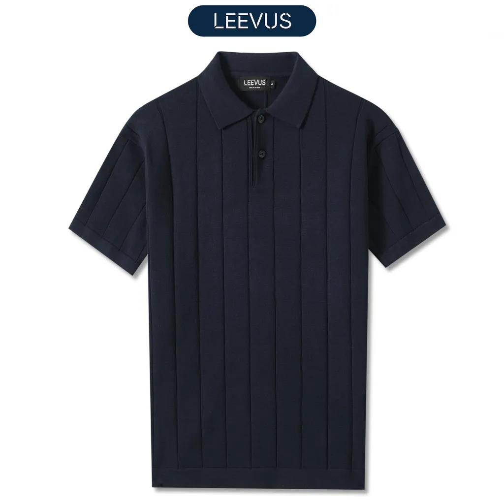 Ảnh Áo polo LEN DỆT KIM STRIPED KNIT xanh navy cao cấp, kiểu dáng classic Hàn Quốc sang trọng - LEEVUS APL331 1