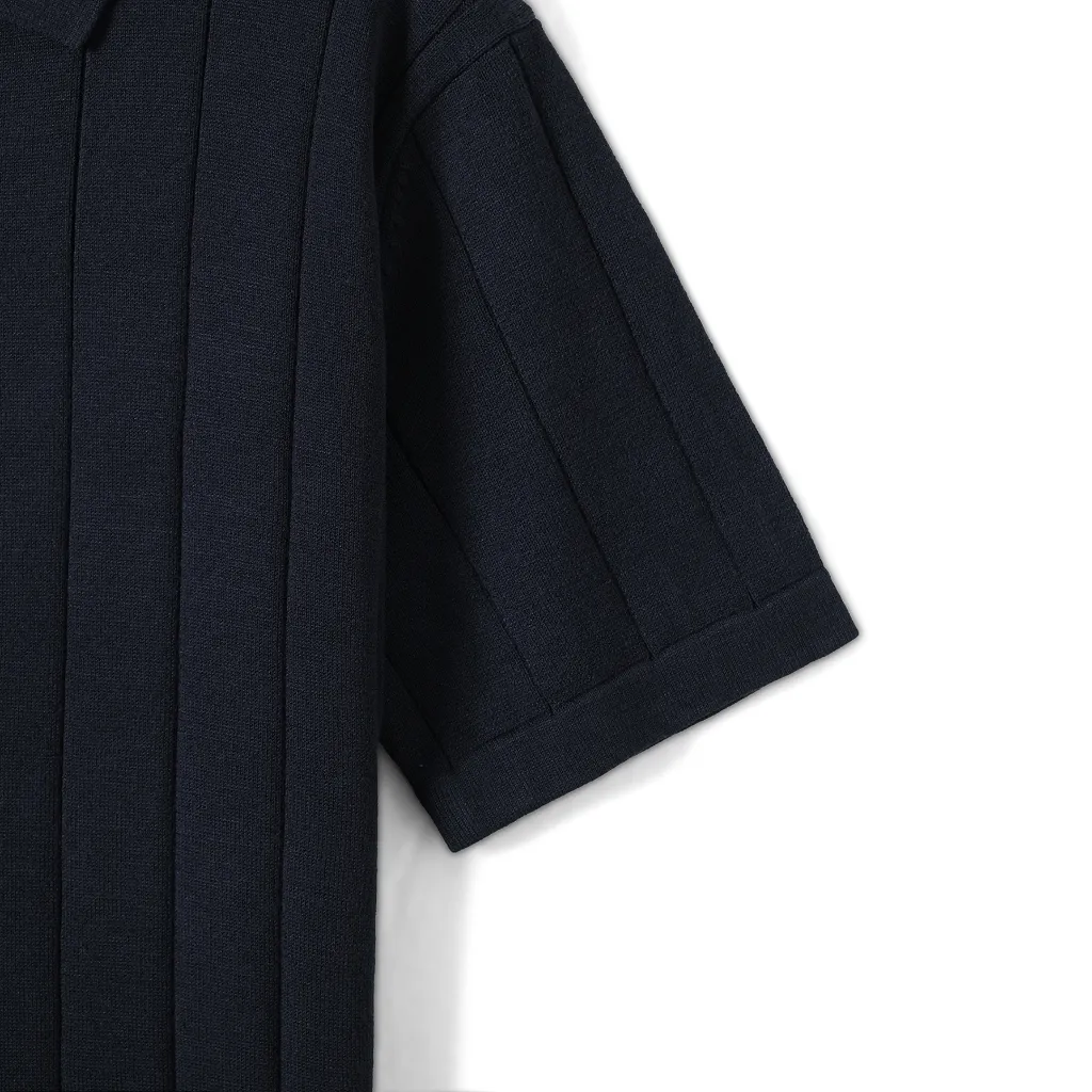 Ảnh Áo polo LEN DỆT KIM STRIPED KNIT xanh navy cao cấp, kiểu dáng classic Hàn Quốc sang trọng - LEEVUS APL331 4