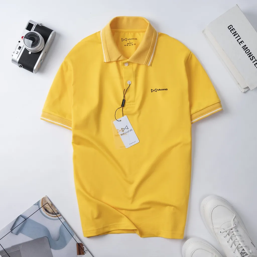 Ảnh Áo polo MMANS màu vàng phối viền đơn giản tinh tế chất vải poly cao cấp co giãn 4 chiều không nhăn nhàu 3