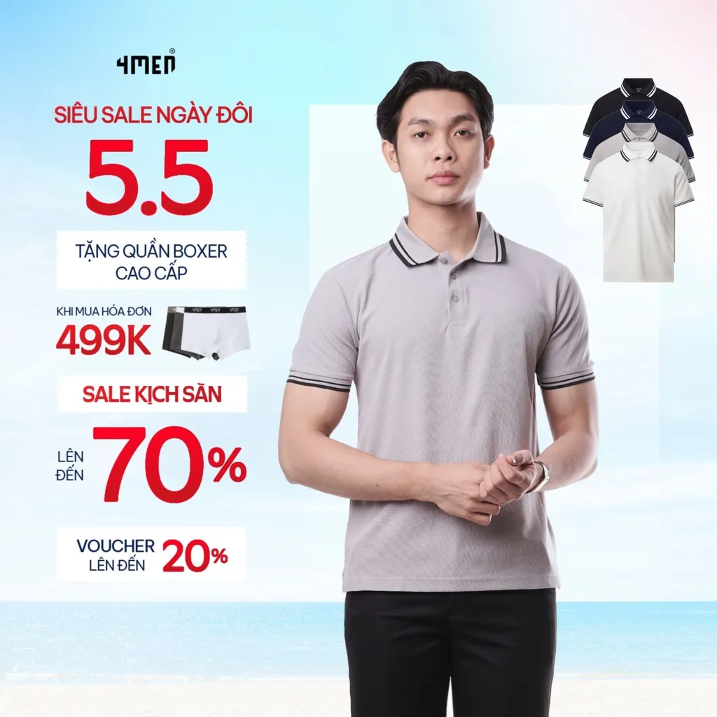 Ảnh Áo Polo Nam 4MEN Bo Sọc Form Regular PO136 chất thun tổ ong, basic, thanh lịch, thoáng mát 1