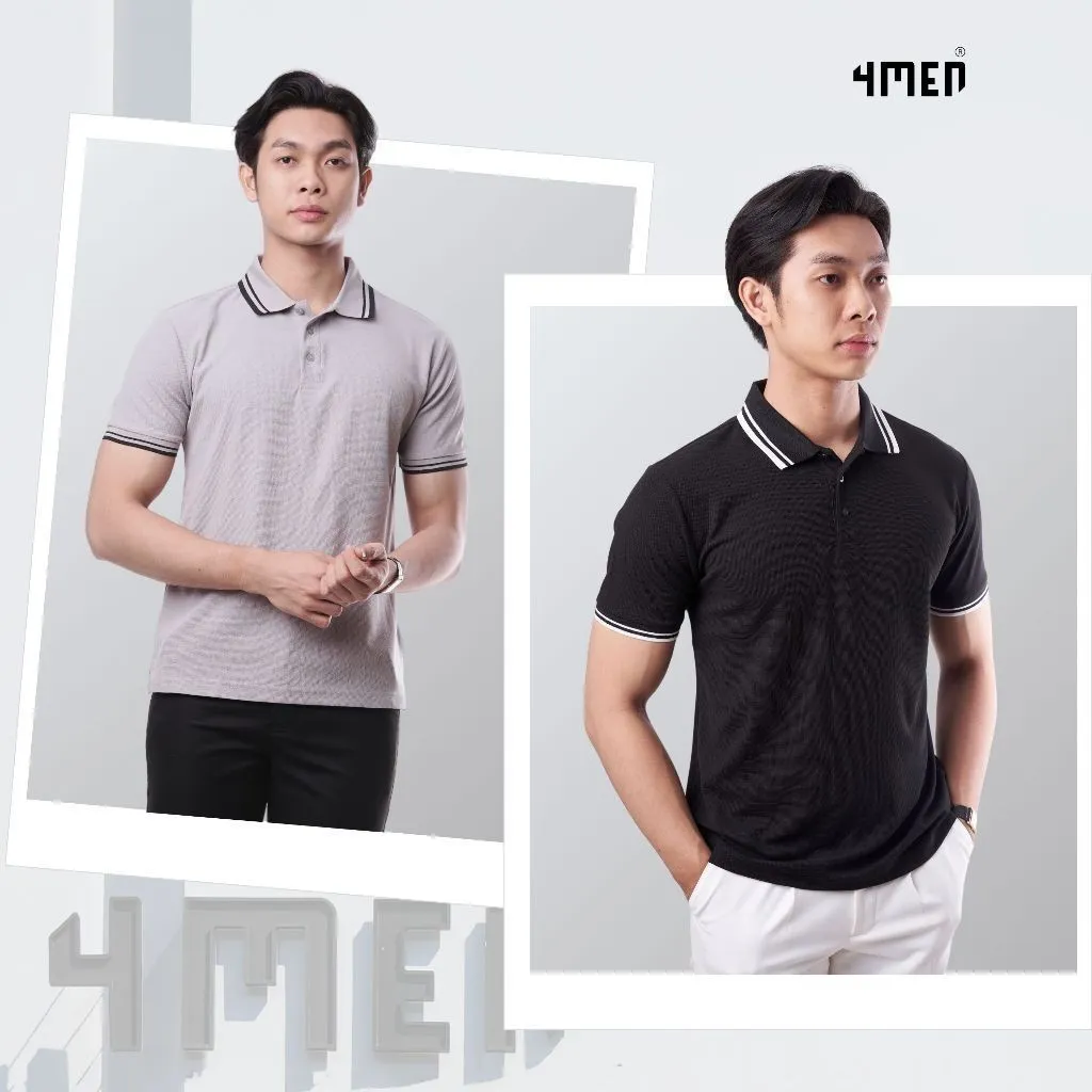 Ảnh Áo Polo Nam 4MEN Bo Sọc Form Regular PO136 chất thun tổ ong, basic, thanh lịch, thoáng mát 2