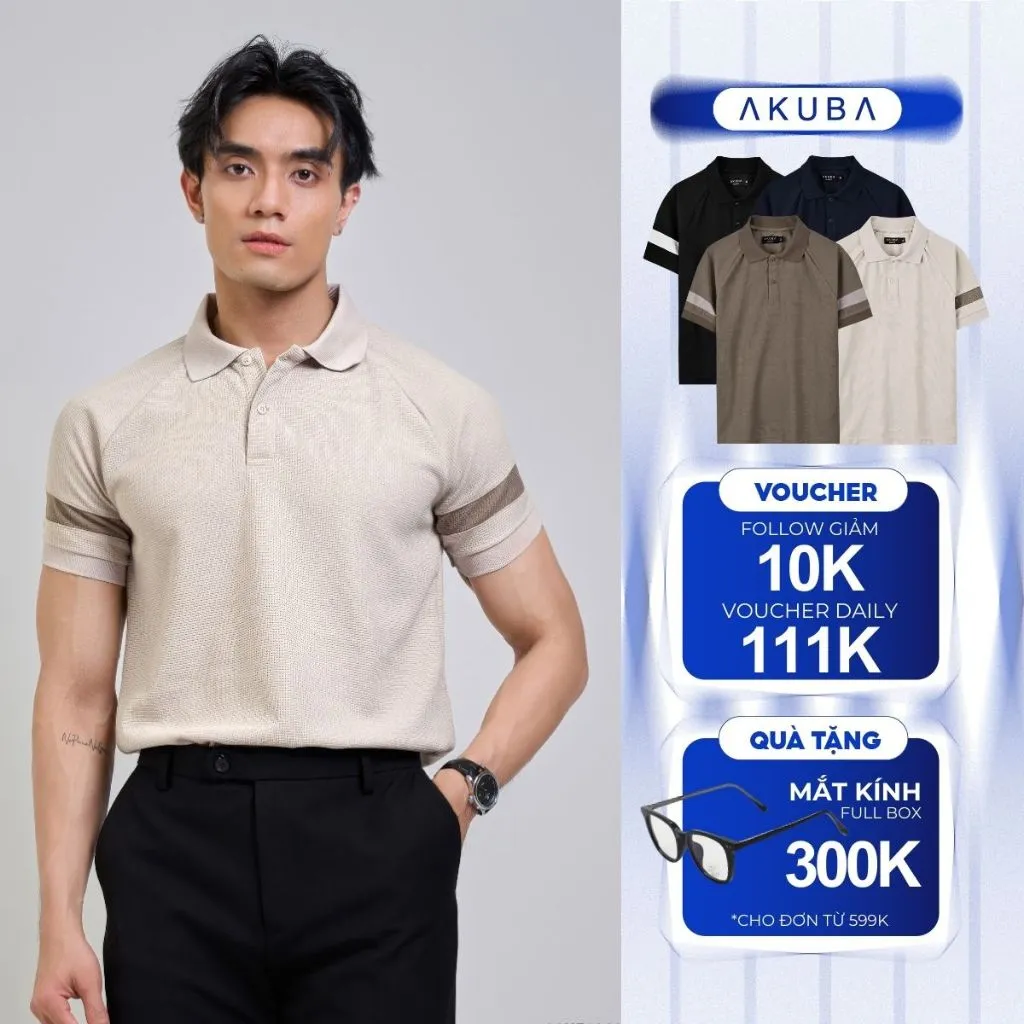 Ảnh Áo Polo Nam AKUBA Chất Vải Cotton Dày Dặn, Tay Ngắn Phối Sọc Ngang, Form Slimfit | 01HE1248 1