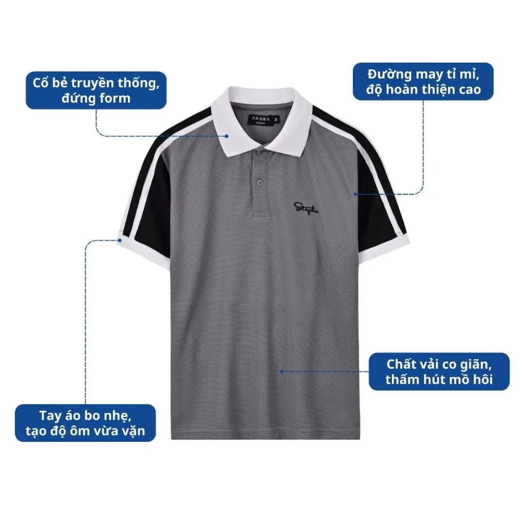 Ảnh Áo Polo Nam AKUBA Vải Cotton Dày Dặn Thoáng Mát Phối Màu Tay Raglan Form Slimfit | 01HE1237 2