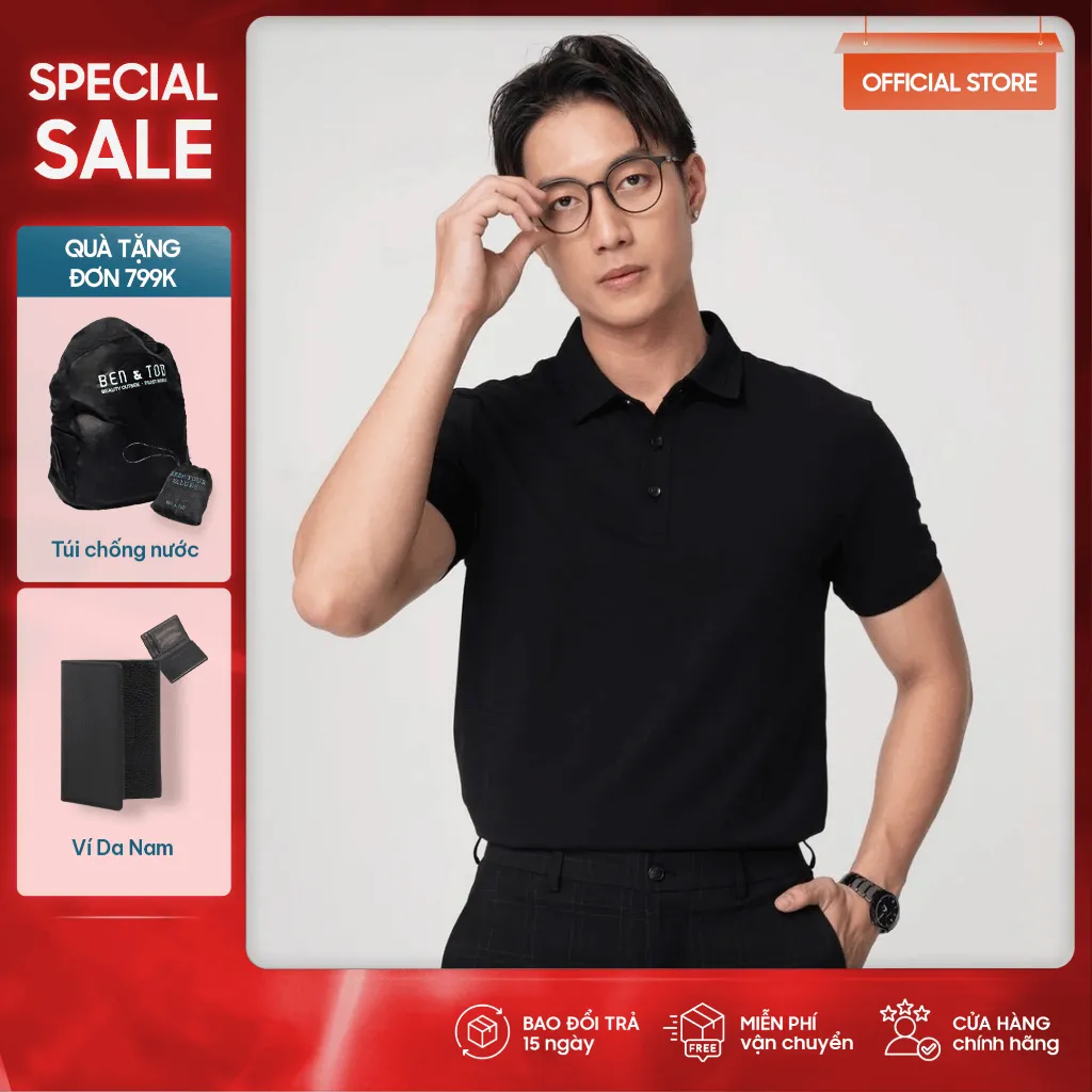 Ảnh Áo polo nam basic form REGULAR R1300BB131 chất cotton cao cấp, áo thun có cổ basic đứng form thoáng mát nam tính 1