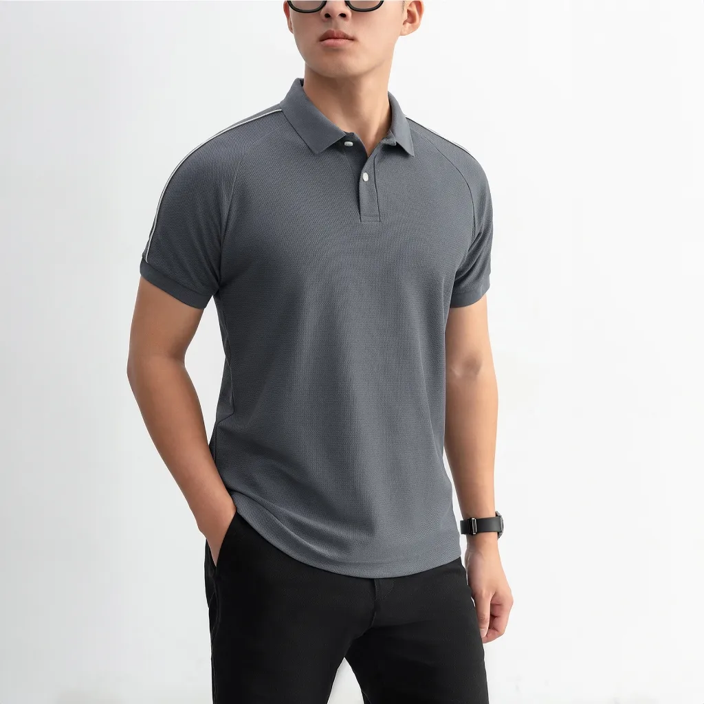 Ảnh Áo polo nam Beehive Raglan vải cotton tổ ong phối màu neutral thanh lịch LEEVUS APL333 2