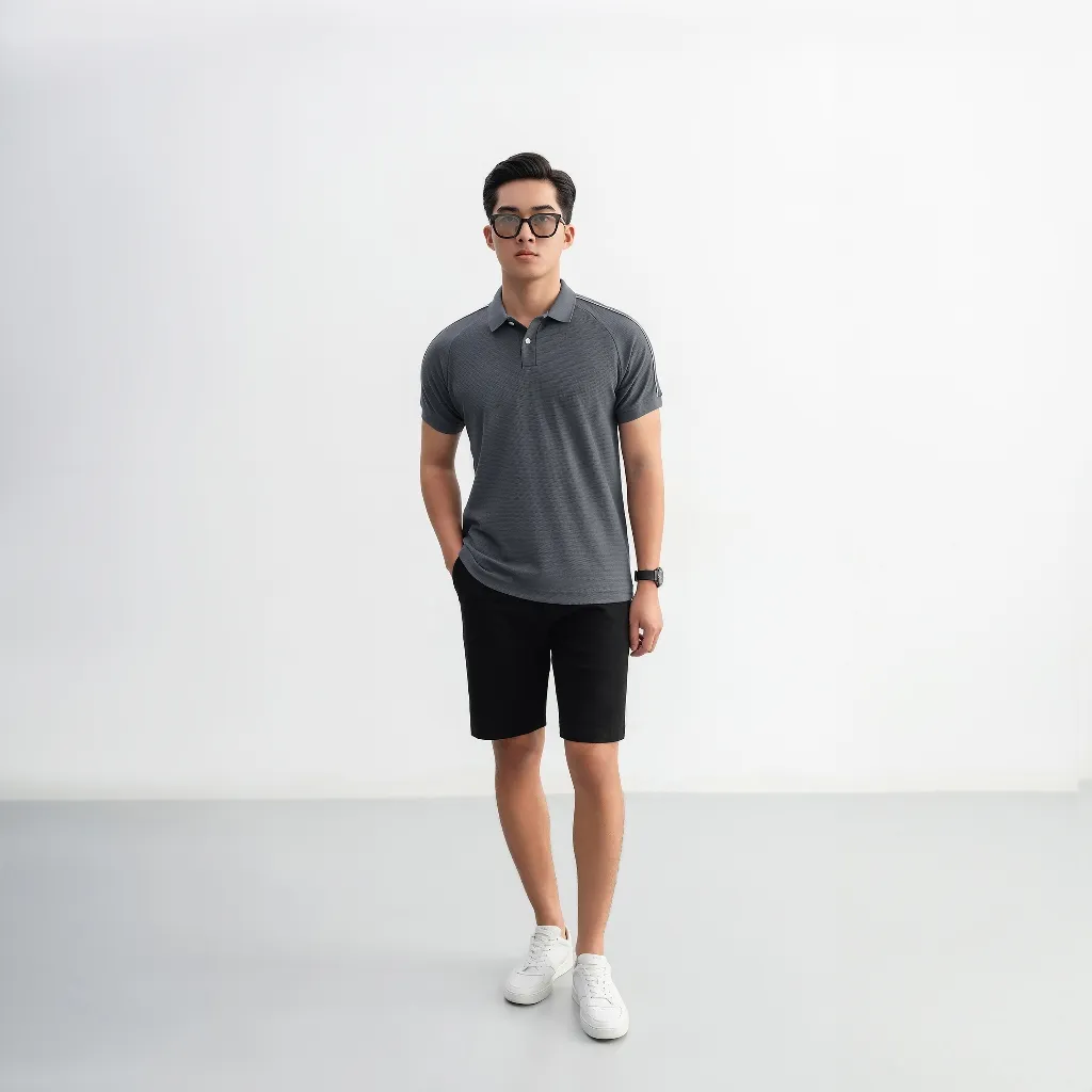 Ảnh Áo polo nam Beehive Raglan vải cotton tổ ong phối màu neutral thanh lịch LEEVUS APL333 4