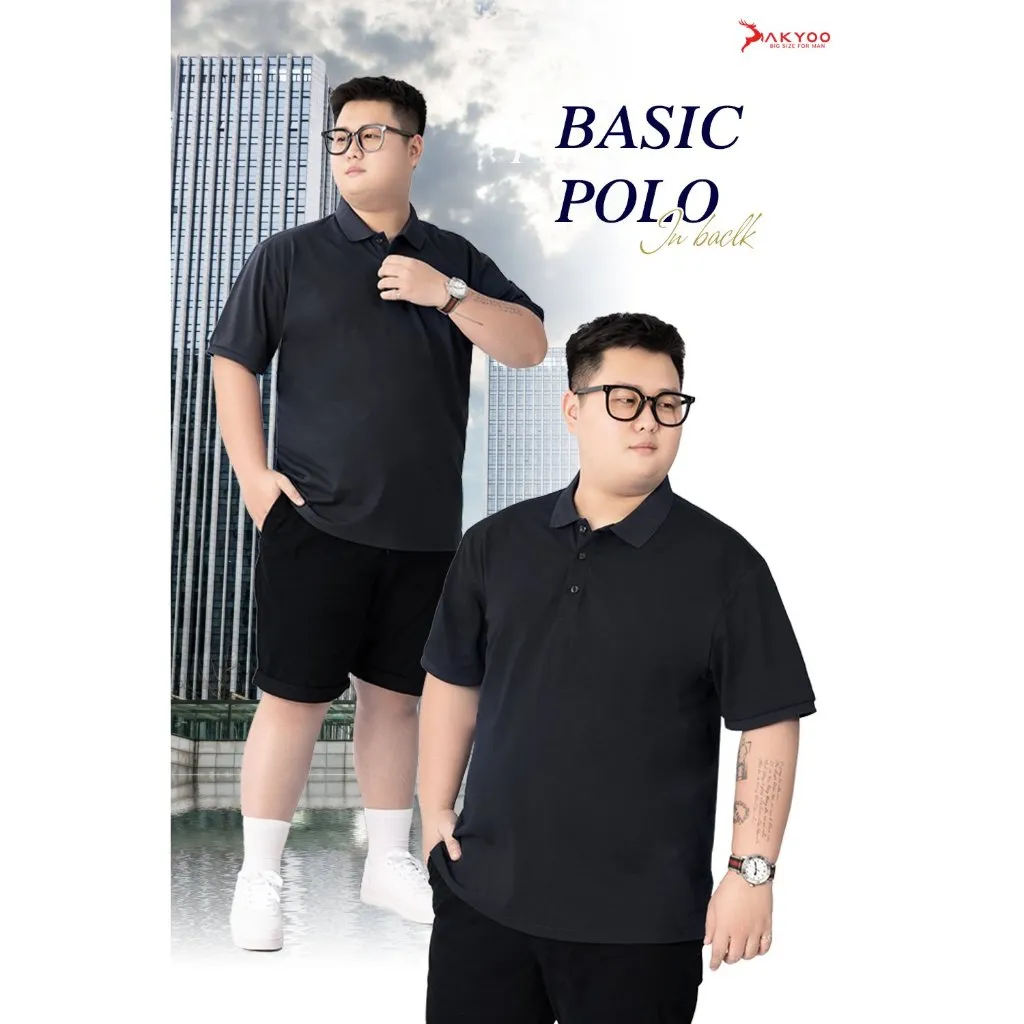 Ảnh Áo Polo Nam Bigsize 80-140KG AKYOO Cao Cấp Cotton Co Giãn, Thâm Hút Mồ Hôi, Áo Polo Bigsize- PL DEN SP-PL THAN SP 2