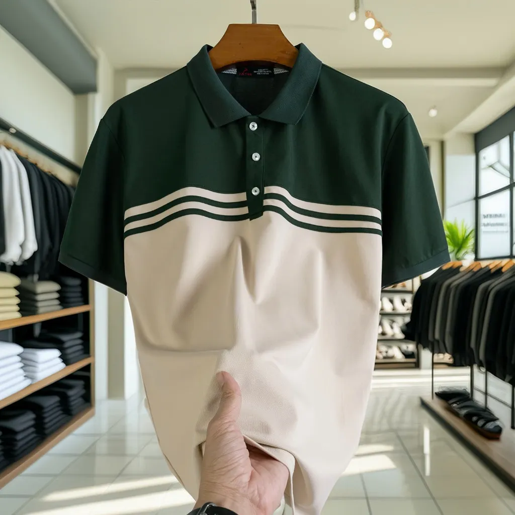 Ảnh Áo POLO Nam Bigsize 80-140KG AKYOO Cao Cấp Cotton Co Giãn, Thâm Hút Mồ Hôi- PL XANH GHI 2