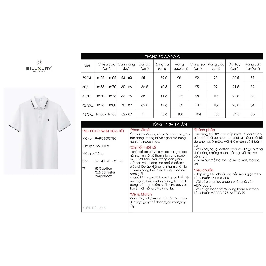 Ảnh Áo Polo Nam Biluxury 9APCB508 Form Slimfit Logo Thánh Gióng Co Giãn Thấm Hút Bền Màu 1