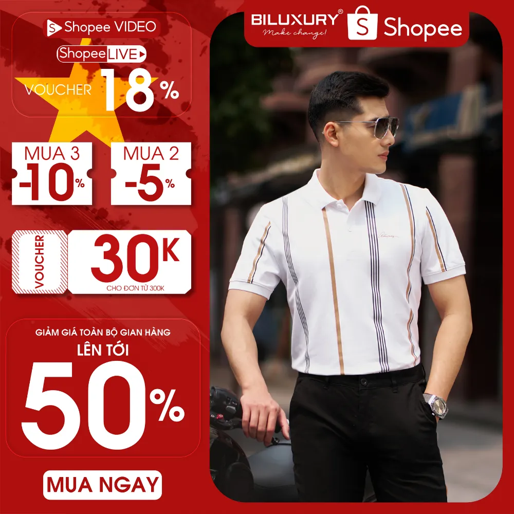Ảnh Áo Polo Nam Biluxury Polo Nam Sọc  Áo Polo Biluxury 7APCH024 phong cách trẻ trung năng động 1