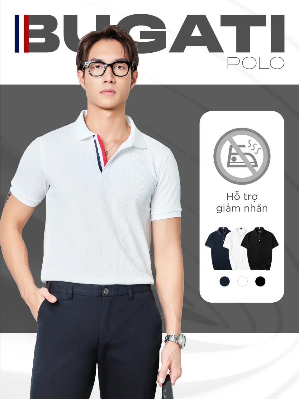 Ảnh Áo POLO nam BUGATI vải đàn hồi tự nhiên KHÔNG ỦI, co dãn tốt, chống nhăn, che khuyết điểm - HUSSIO 2