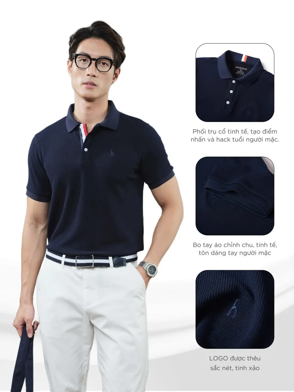 Ảnh Áo POLO nam BUGATI vải đàn hồi tự nhiên KHÔNG ỦI, co dãn tốt, chống nhăn, che khuyết điểm - HUSSIO 4