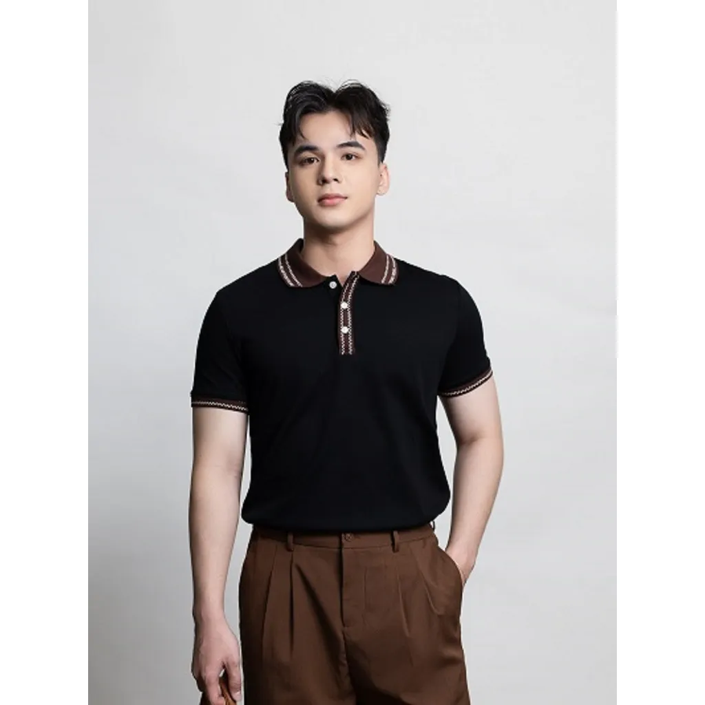Ảnh Áo polo nam cao cấp form REGULAR R1300 BD280 chất cotton phối bo cổ họa tiết đơn giản cao cấp nam tính BEN & TOD 1