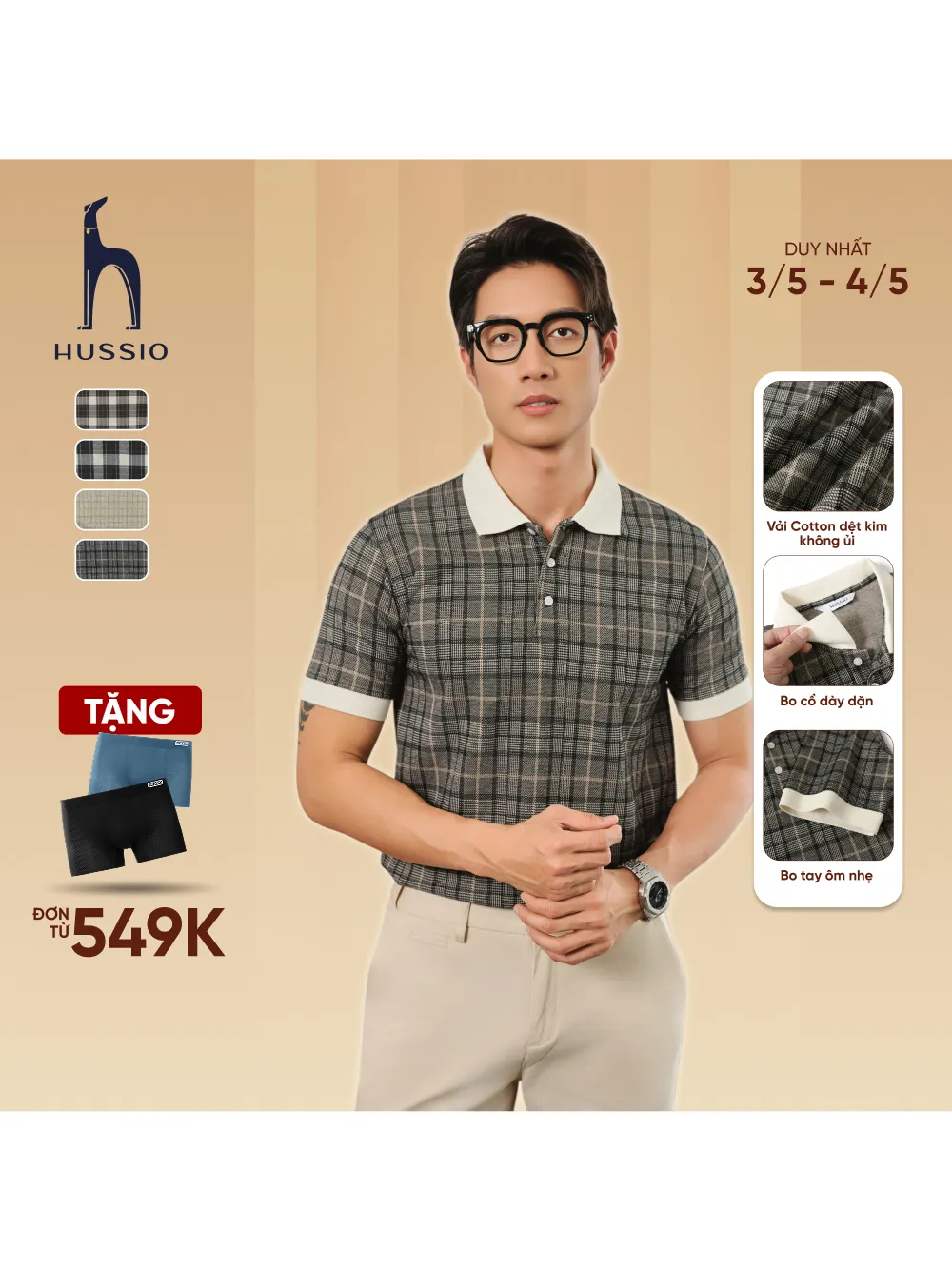 Ảnh Áo polo nam caro SIVO vải cotton sợi dệt kim trẻ trung, thanh lịch, sang trọng - HUSSIO 1