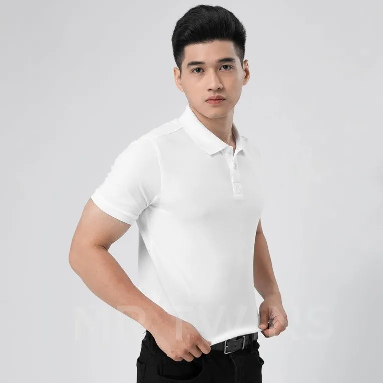 Ảnh Áo Polo Nam Cổ Bẻ Basic Màu Trắng Vải Cotton Cá Xấu Thương Hiệu MrTwins® 2