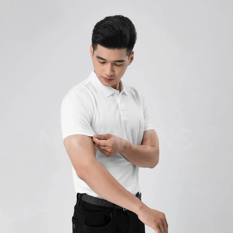 Ảnh Áo Polo Nam Cổ Bẻ Basic Màu Trắng Vải Cotton Cá Xấu Thương Hiệu MrTwins® 4