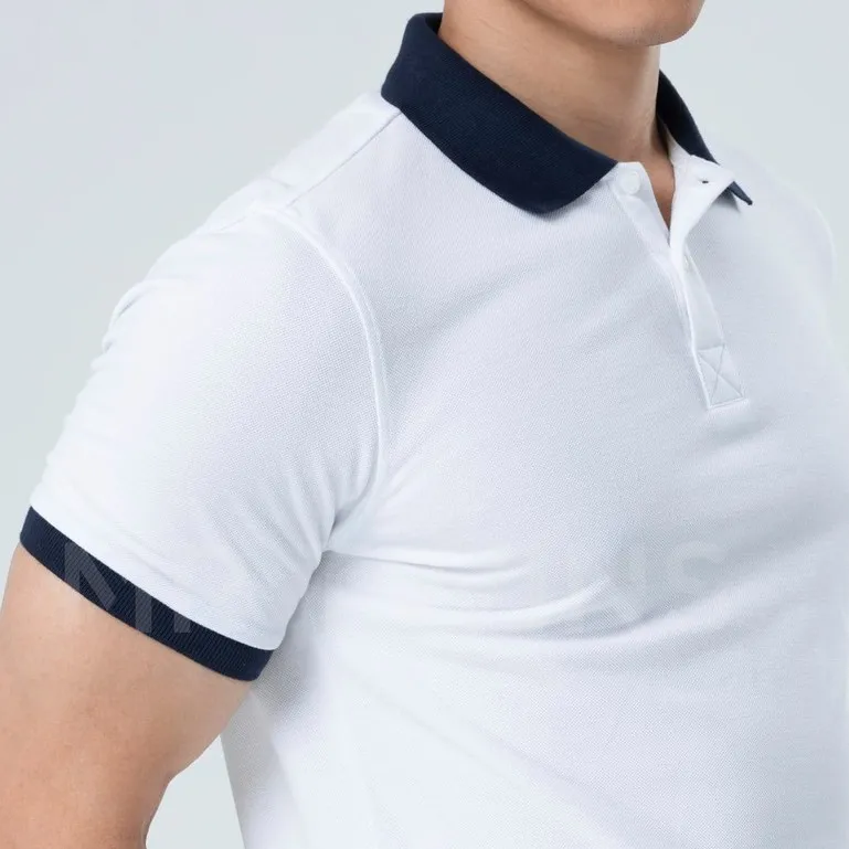 Ảnh Áo Polo Nam Cổ Bẻ Màu Trắng Phối Bo Xanh Đen Vải Cotton Cá Xấu Thương Hiệu MrTwins® 2