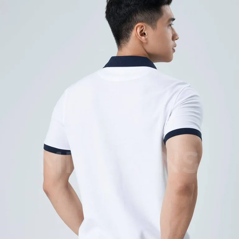Ảnh Áo Polo Nam Cổ Bẻ Màu Trắng Phối Bo Xanh Đen Vải Cotton Cá Xấu Thương Hiệu MrTwins® 3