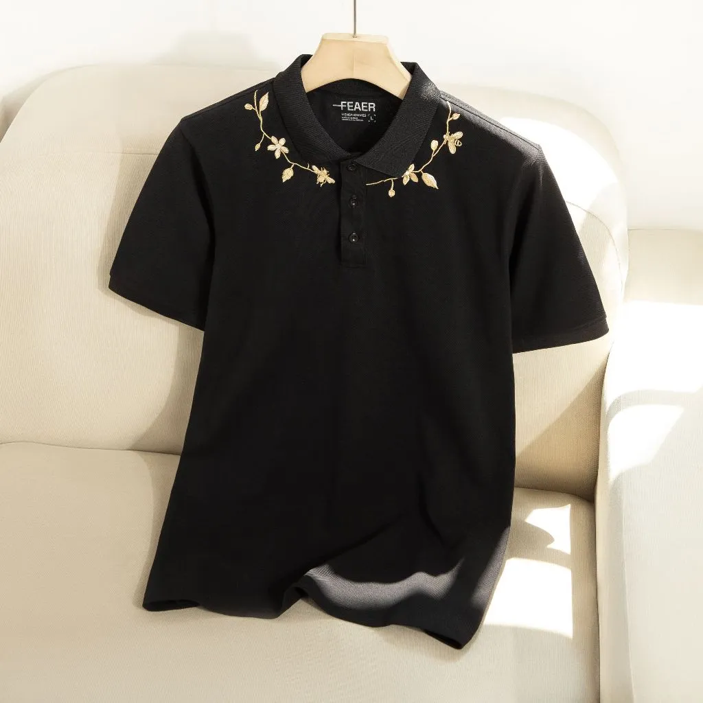 Ảnh Áo polo nam cổ bẻ Midnight, chất vải Cotton Micro, thấm hút tốt, hoa văn thêu hoa, nam tính - FEAER 3