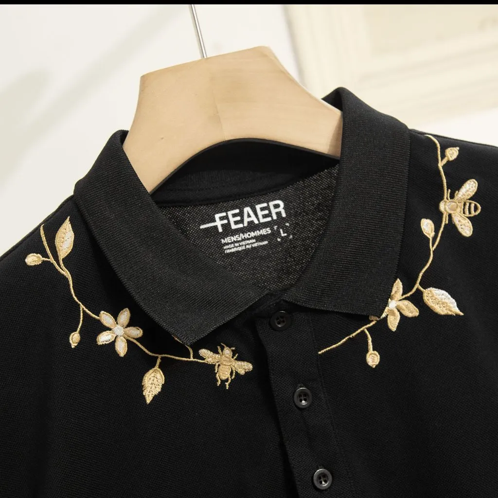 Ảnh Áo polo nam cổ bẻ Midnight, chất vải Cotton Micro, thấm hút tốt, hoa văn thêu hoa, nam tính - FEAER 4