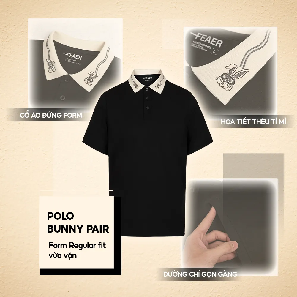 Ảnh Áo polo nam có cổ Bunny Pair,vải CVC cao cấp thoáng mát, cổ thêu hình thỏ mới lạ, sang trọng - FEAER 4