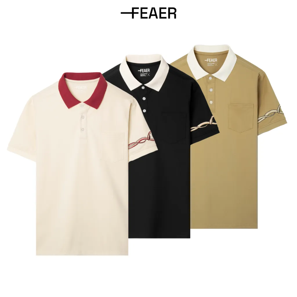 Ảnh Áo polo nam có cổ Ouroboros, chất vải CVC thoáng khí, thấm hút, bền màu, họa tiết thêu rắn -FEAER 2