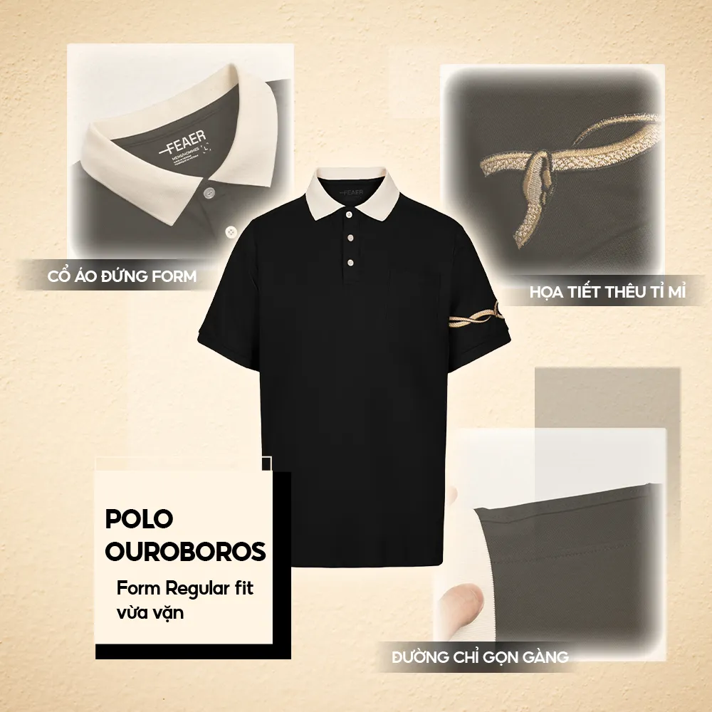 Ảnh Áo polo nam có cổ Ouroboros, chất vải CVC thoáng khí, thấm hút, bền màu, họa tiết thêu rắn -FEAER 3