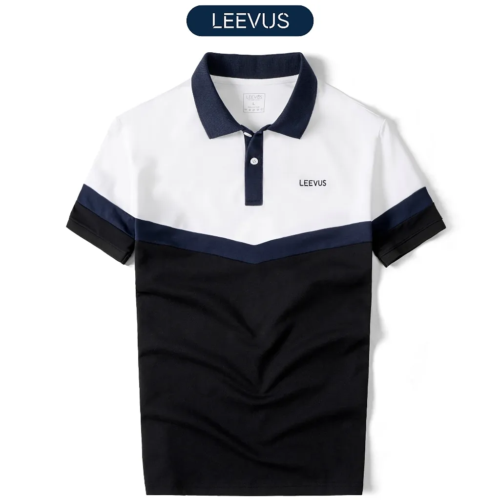 Ảnh Áo Polo nam có cổ RAKEN LEEVUS màu trắng xanh đen, thêu logo, vải CVC cá sấu, form regular APL266 1