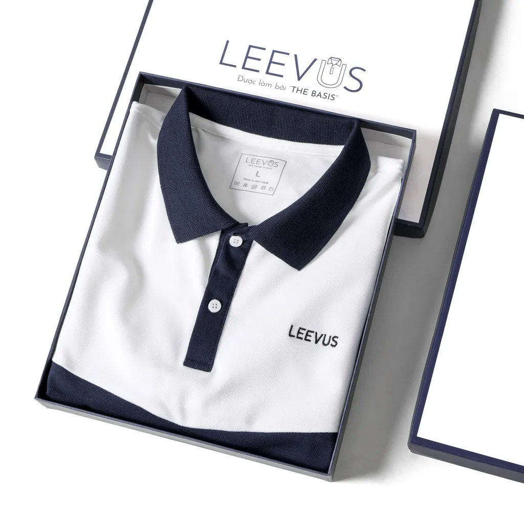 Ảnh Áo Polo nam có cổ RAKEN LEEVUS màu trắng xanh đen, thêu logo, vải CVC cá sấu, form regular APL266 2