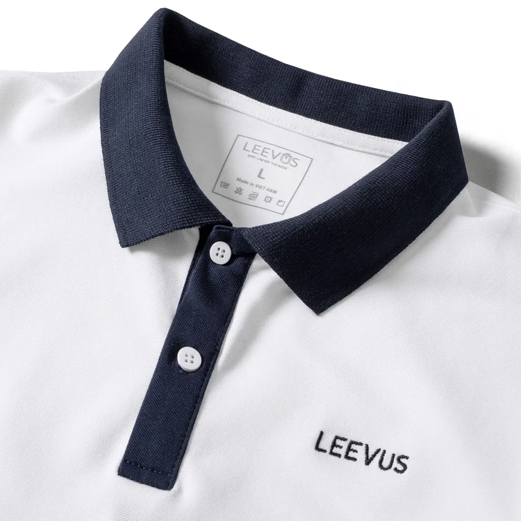 Ảnh Áo Polo nam có cổ RAKEN LEEVUS màu trắng xanh đen, thêu logo, vải CVC cá sấu, form regular APL266 4