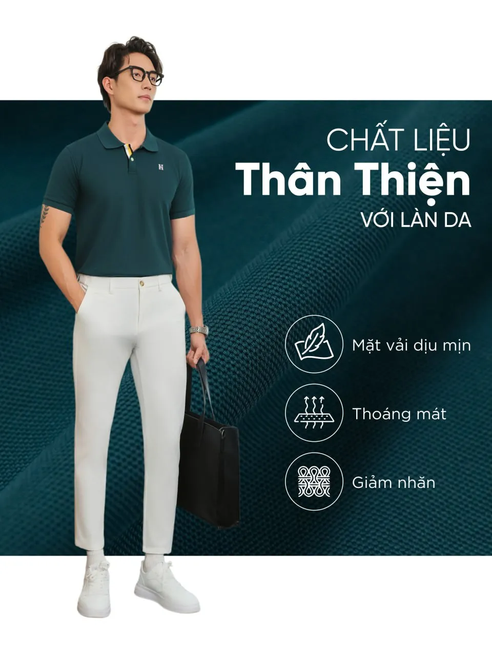 Ảnh Áo polo nam DOMINUS vải cotton pique 4.0 mềm mịn, co dãn tốt, thoáng mát, đứng form - HUSSIO 3