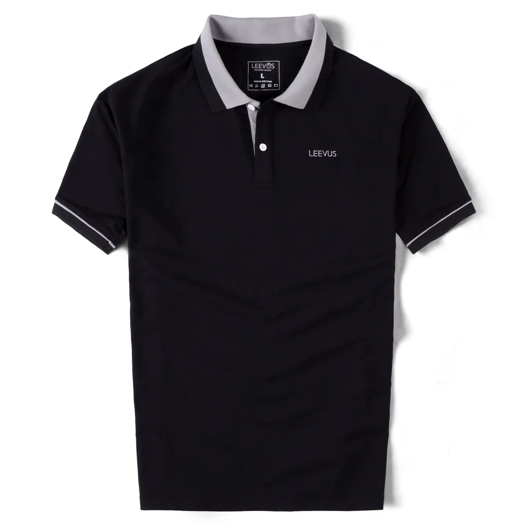 Ảnh Áo Polo nam DYSAN LEEVUS đen phối xám, thêu logo, vải CVC cá sấu, form regular APL264 1