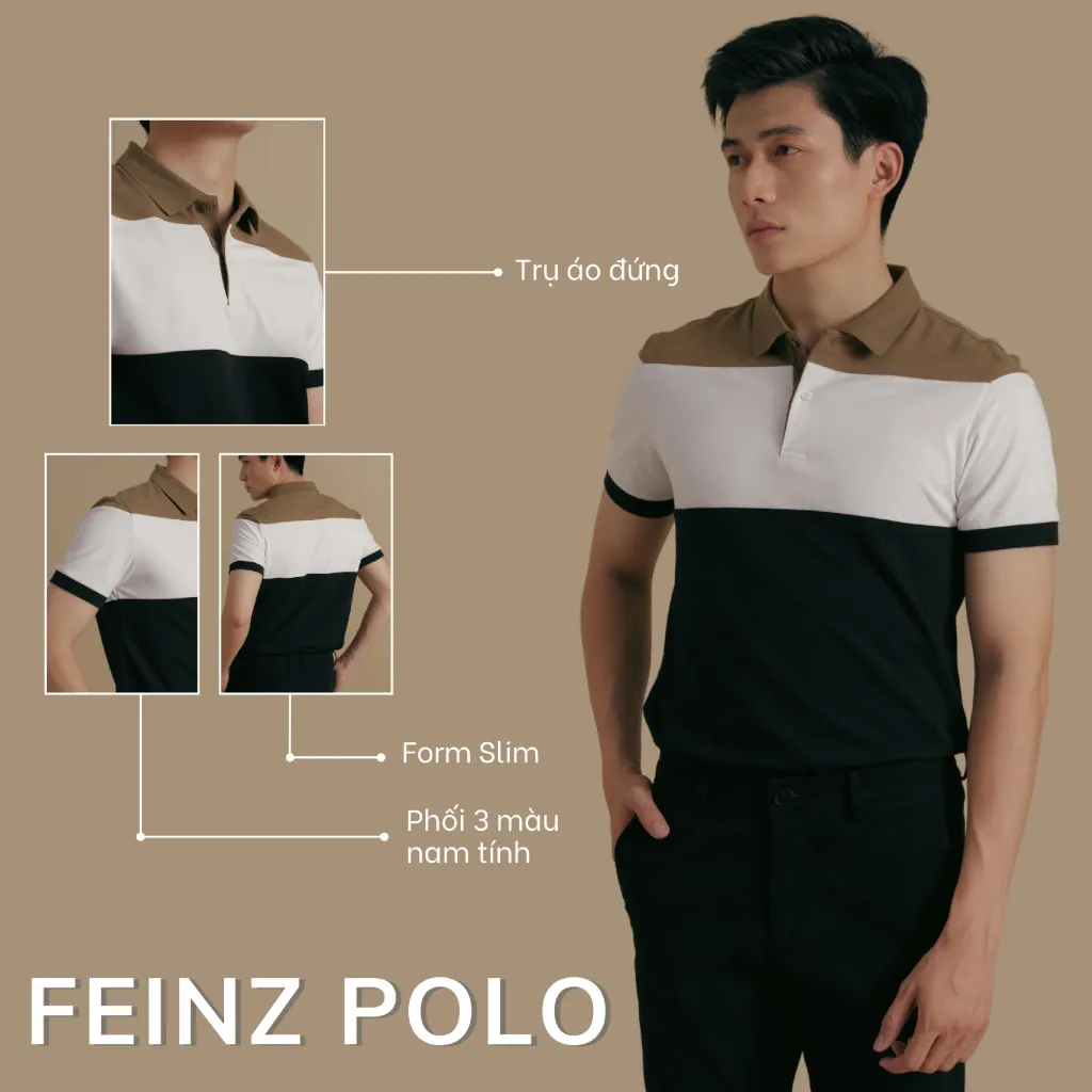 Ảnh Áo Polo nam FEINZ LEEVUS phối màu, vải CVC cá sấu, form regular APL306 3