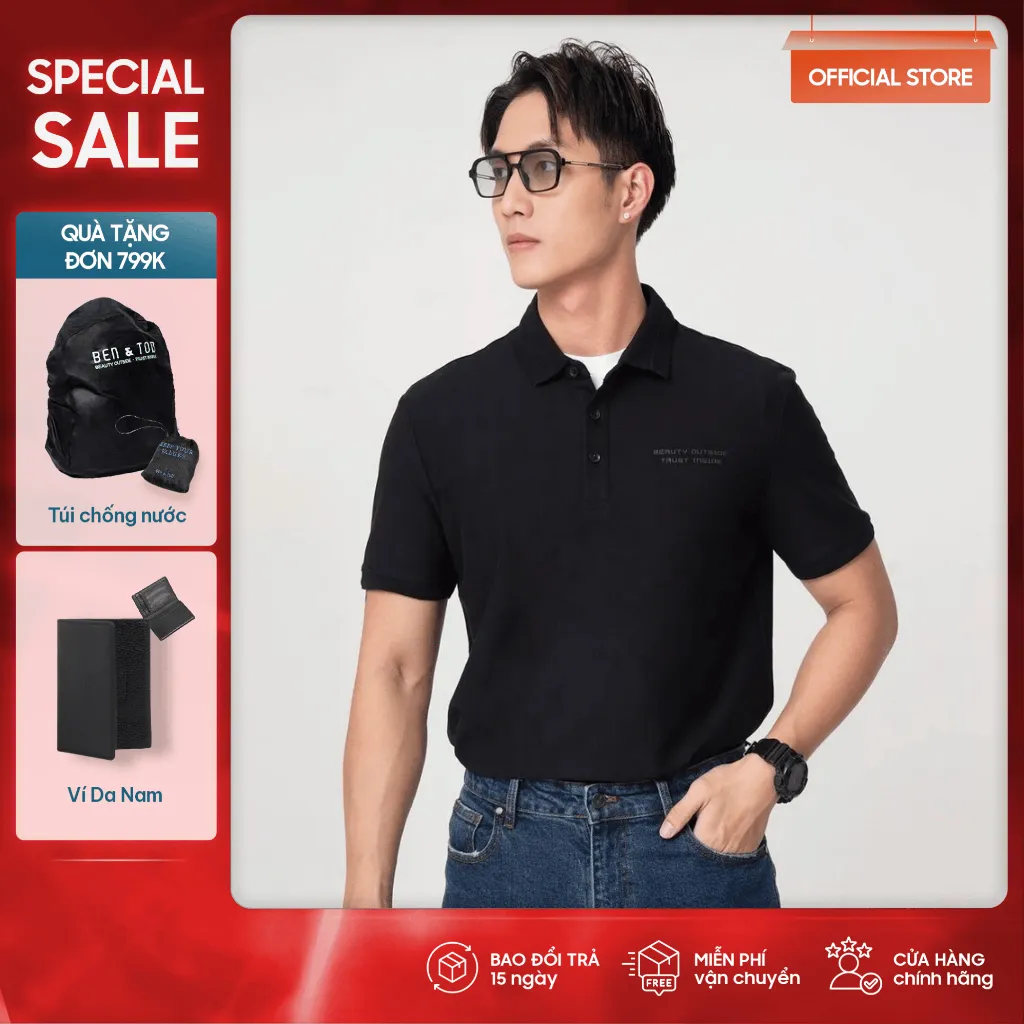 Ảnh Áo polo nam form REGULAR BEN & TOD 22157 vải thun cotton nam tính chỉnh chu sang trọng thanh lịch 1