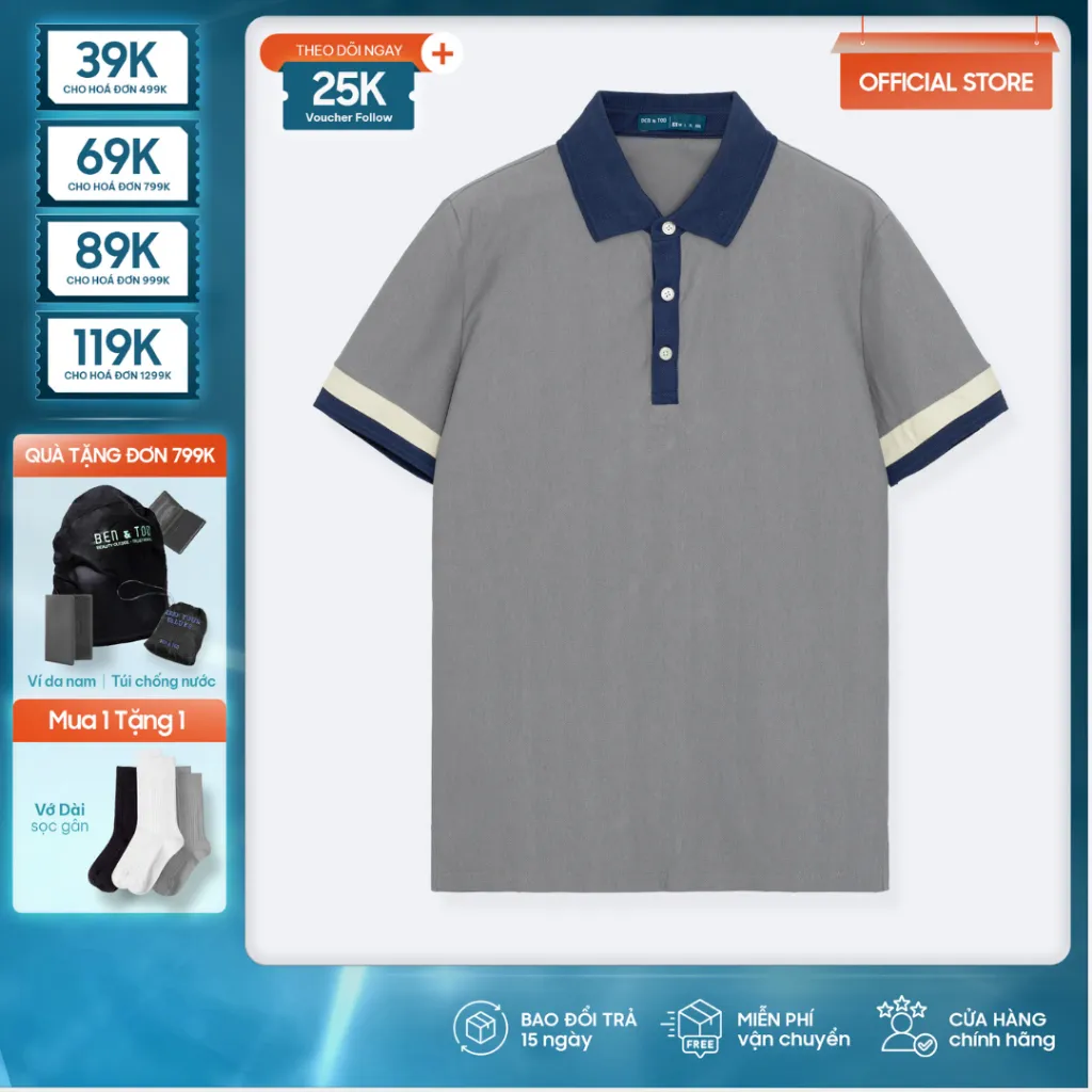 Ảnh Áo Polo Nam Form Regular R1300 BD148 Họa Tiết Phối Sọc Viền Thanh Lịch, Trẻ Trung 1