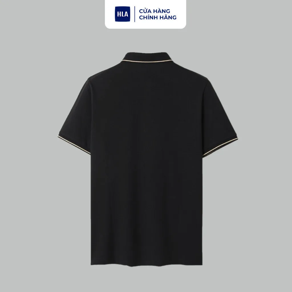 Ảnh Áo POLO nam HLA ngắn tay mềm mịn phối viền thêu logo rồng Dragon pattern neckline solid black POLO Shirt 4
