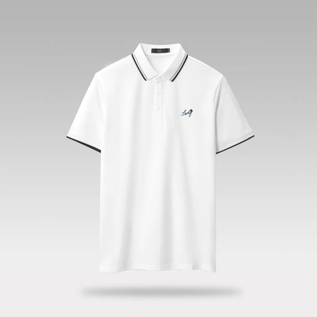 Ảnh Áo POLO nam HLA trắng tay ngắn công nghệ cool feeling, phối viền logo thêu Lucky thoáng mát, co giãn tốt 2