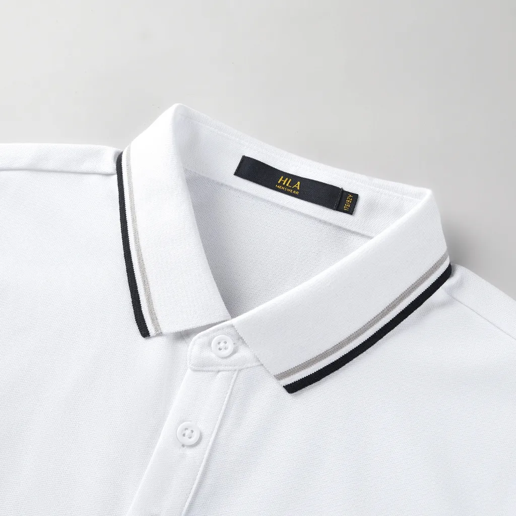 Ảnh Áo POLO nam HLA trắng tay ngắn công nghệ cool feeling, phối viền logo thêu Lucky thoáng mát, co giãn tốt 4