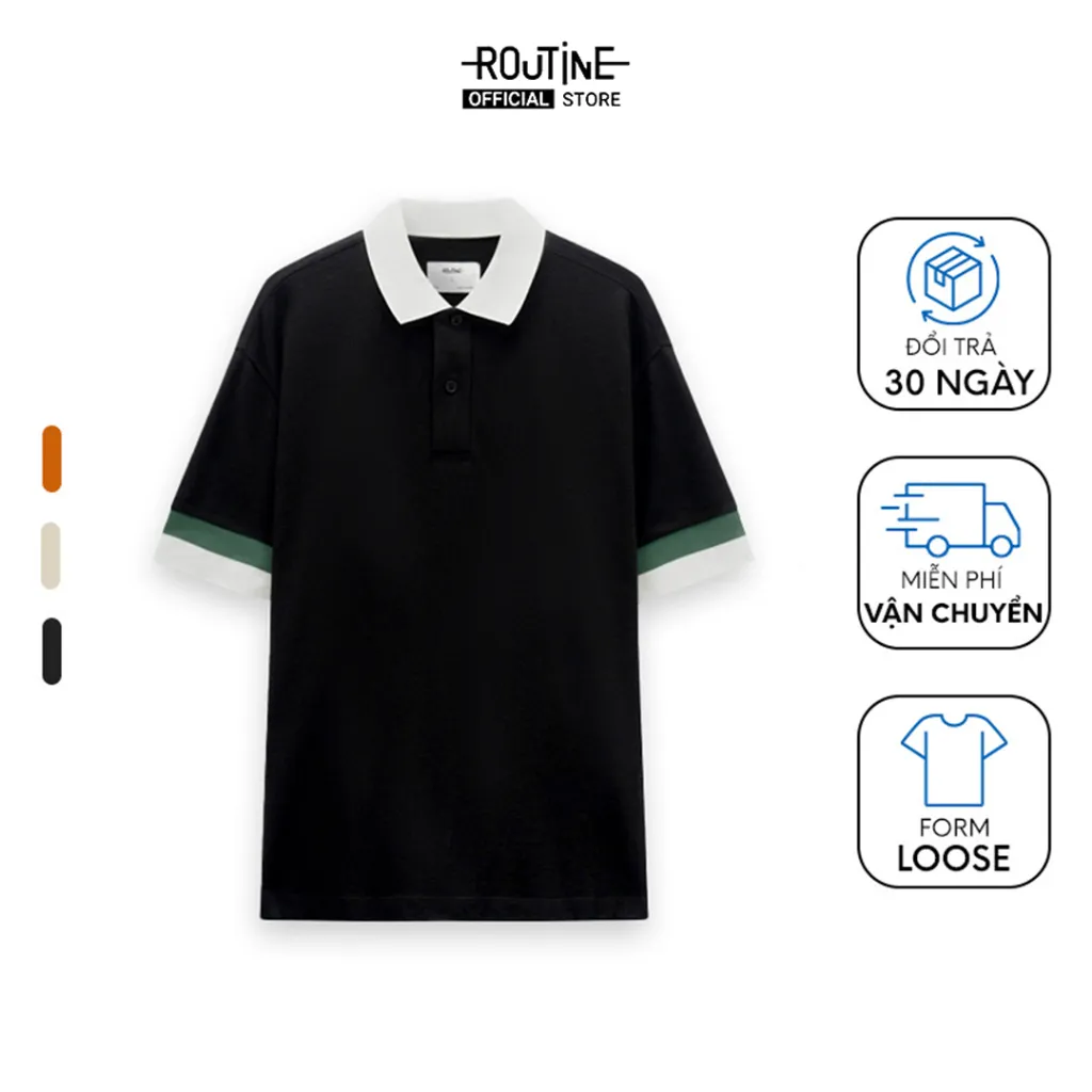 Ảnh Áo Polo Nam Interlock Pique Trơn Phối Cổ Tay Form Loose - Routine 10S23POL041 1