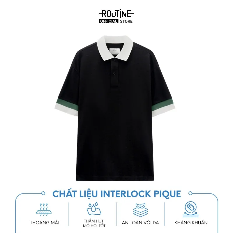 Ảnh Áo Polo Nam Interlock Pique Trơn Phối Cổ Tay Form Loose - Routine 10S23POL041 3
